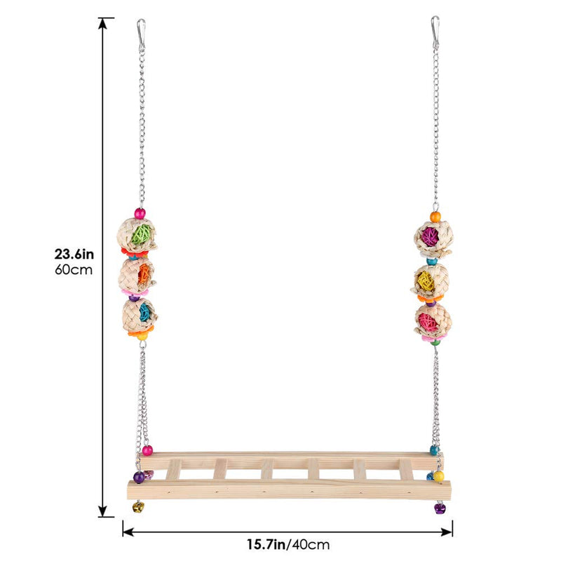 Lurowo Chicken Swing, Natural Wooden Chicken Toys Hanging with Rattan Balls and Twine Rope, Handmade Bird Swing Perch for Hen Parrot Macaw Large Birds Training (A) A - PawsPlanet Australia