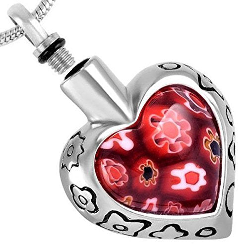 Cherished Urns Red Glass Heart Memorial Ash Keepsake Cremation Pendant - PawsPlanet Australia