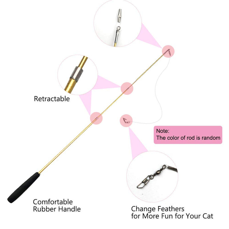 [Australia] - Cat Toys Interactive Cat Feather Wands, 1 pc Retractable Cat Wand Toy & 4 pcs Replacement Feather Toy, Multi Feather Teaser and Exerciser for Cat and Kitten 