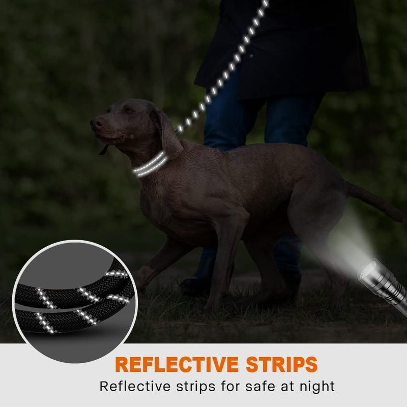 Cutefly dog leash for small medium and large dogs 1.5m up to 150kg with comfortable padded handle & robust reflective nylon for safety for people and dogs, black - PawsPlanet Australia