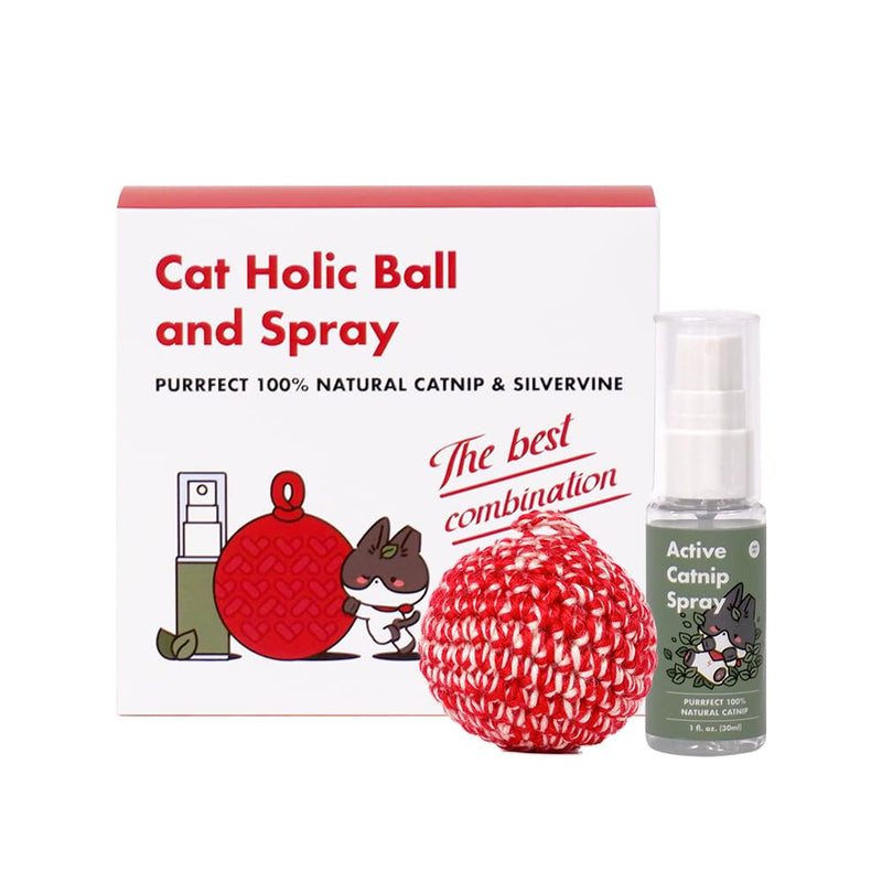 JAYU PET Cat Holic Ball and Spray - Handmade Kicker Ball Silvervine Inside (2.7 inch) & High Potency Essential Catnip Spray (1fl oz) for Indoor Cats and Kittens, Relieves Stress, Calming, Exercise - PawsPlanet Australia