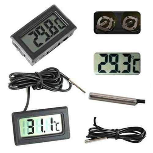 Digital LCD panel Thermometer for Fridge Freezer Pets Aquarium Vivarium Hydroponics -50°C to +110°C Black or White (Black) - PawsPlanet Australia