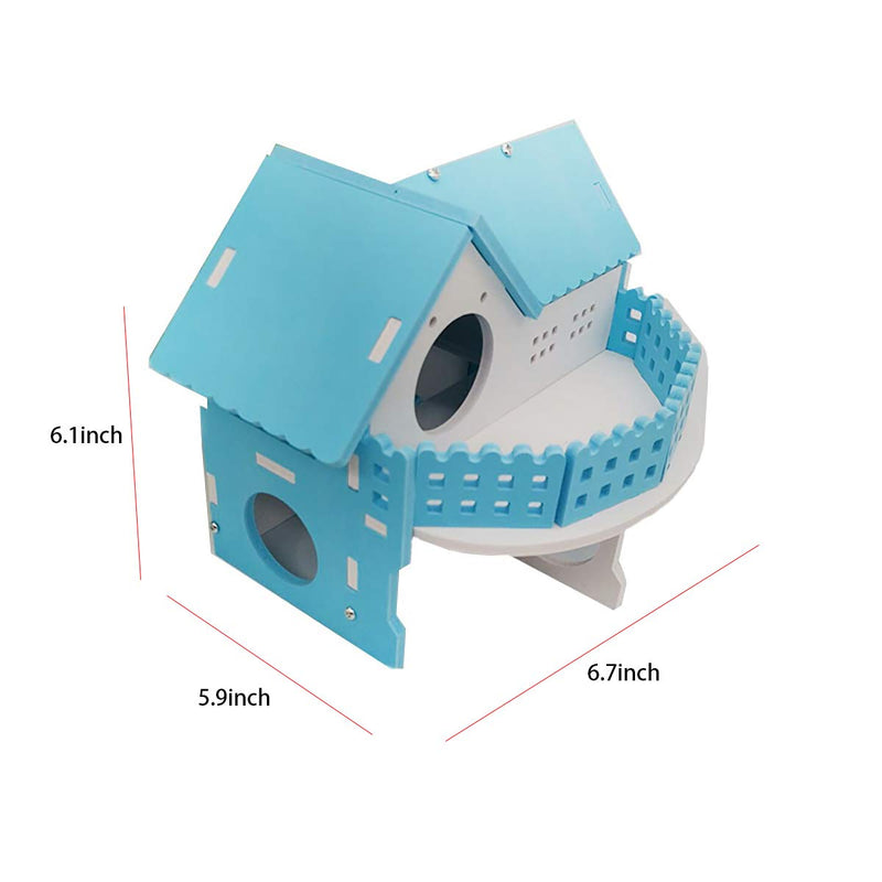 YUEKUA DIY Assembling Wooden Small pet Hiding House-Two-Story Western Style pet House Suitable for Chewing Small Animals Like Dwarf Hamsters and mice, Gerbils, Small Animal pet Toys blue - PawsPlanet Australia