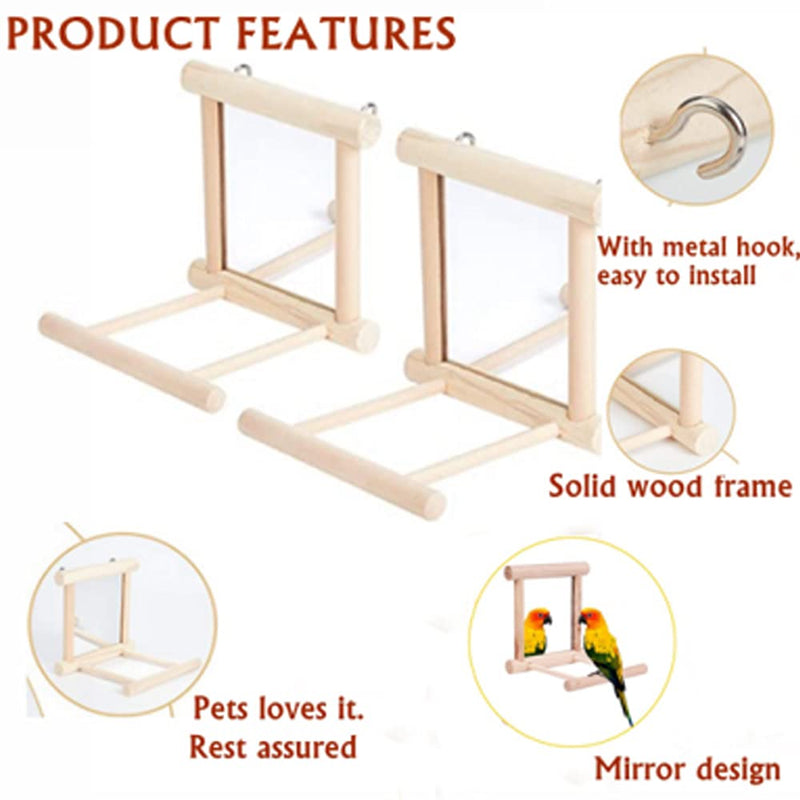 Blessed Family 2 Piece Bird Parakeet Mirror for Cage,Bird cage Parrot Perch Stand,Wooden Hummingbird Swing Toy,Parakeet Accessories for Cockatiels Conure Finch Lovebird Canary African Grey Macaw - PawsPlanet Australia