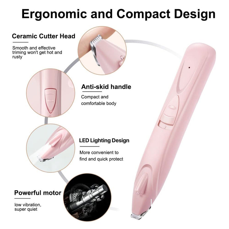 MiOYOOW Dog Hair Clipper Electric Rechargeable USB Mini Hair Clipper Lightweight with LED Light for Dogs Cats Paws Ears Face Pink (with LED Light) - PawsPlanet Australia