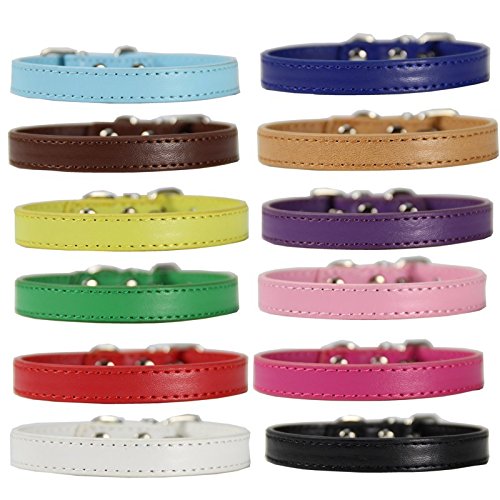 [Australia] - TenCloud Pet Collar Set of 12 or 16 Adjustable ID Collars Leather for Puppy Medium Large Breed Dogs Neck 6''~18'' S(Neck:6"~12") 