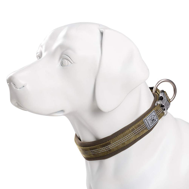 [Australia] - Chai's Choice Best Neoprene Padded 3M Reflective Dog Collar for Large, Medium, Small Dogs. Please Use Sizing Chart at Left. L Army Green 