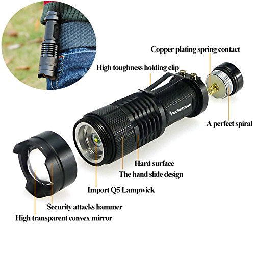 Pocketman SK68 One Mode 300LM Zoomable 396nm UV-Ultraviolet LED Black Flashlight for Detecting Pet Dog Stains Checking Passport Money,Cosmetic and More - PawsPlanet Australia