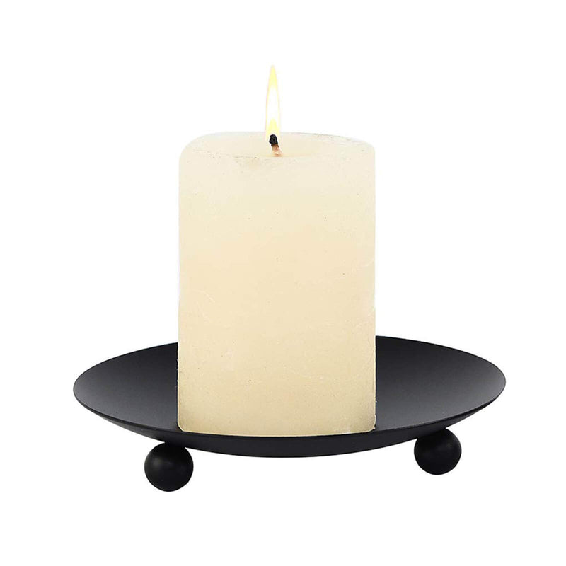 Orgrimmar 2PCS Iron Plate Candle Holder Faux Flameless Candle Pillar Candle Holder Candle Stand Decorative Plate for Home, Wedding, Birthday Party(Black) Black - PawsPlanet Australia