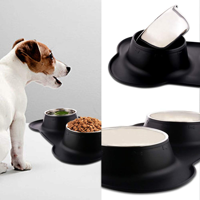 [Australia] - Guardians Dog Bowls with Mat, Stainless Steel Dog Food Bowls, No Spill Non-Skid Silicone Mat Pet Feeder Bowl for Medium Animals L(26.5oz+26.5oz) Black 