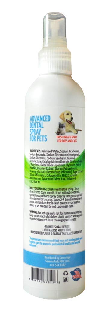 Sonnyridge Dog Dental Spray Removes Tartar, Plaque and Freshens Breath Instantly. The Most Advanced Dental Spray for Healthy Teeth, Gums and Oral Health Care for Your Dog, Cat or Pet - 1-8 oz. Bottle - PawsPlanet Australia