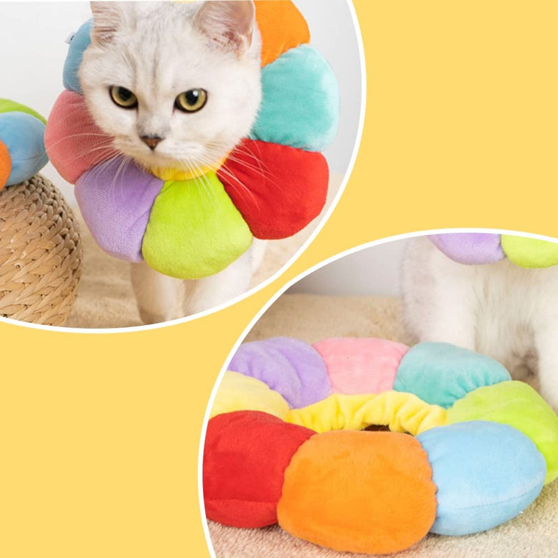 Adjustable Cat Recovery Collar Cat Elizabethan Collar Pet Cone Collar Cat Cone Collar for Anti-Bite Lick, Kittens and Puppies Wound Healing (S rainbow sun flower) - PawsPlanet Australia