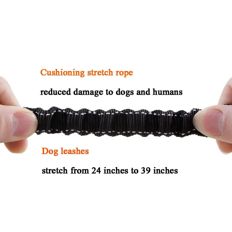 [Australia] - AntVam Swivel Strong Bungee Double Dog Leash Shock Absorbing Duarable Leash Splitter Dual Tangle Free Coupler for 2 Dogs Walking and Training 30-100lbs Black 