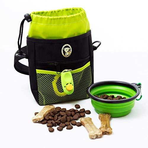 PERRAMA Dog Treat Bag, Training Pouch for Small and Large Dogs with Clicker and Collapsible Food Bowl BPA Free – Pet Treats Tote Bag with Waist and Shoulder Reflective Straps and Belt Clip Black - PawsPlanet Australia