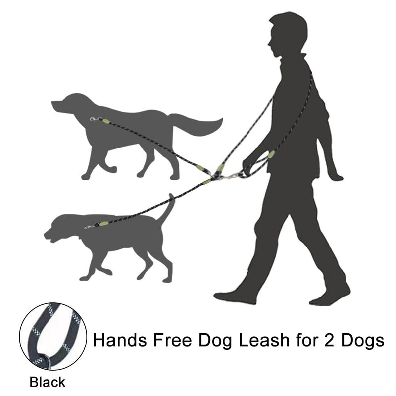 Hands Free Dog Leash for 2 Dogs Crossbody Double Leash for Running Walking Training Nylon Reflective Heavy Duty Dog Leash Belt for Large Medium Small Dogs Black 2 - PawsPlanet Australia