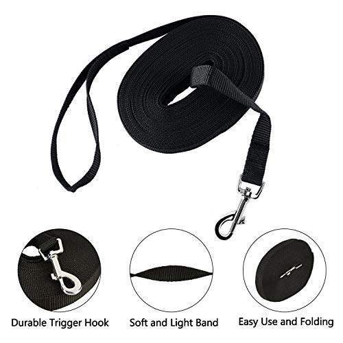 HAPPY HACHI Dog Training Lead Leash, Long Dog Line Nylon Cotton Webbing Recall Rope Leash for Pet Tracking Training Recall Obedience (10m/33ft, Black) 10m/33ft - PawsPlanet Australia