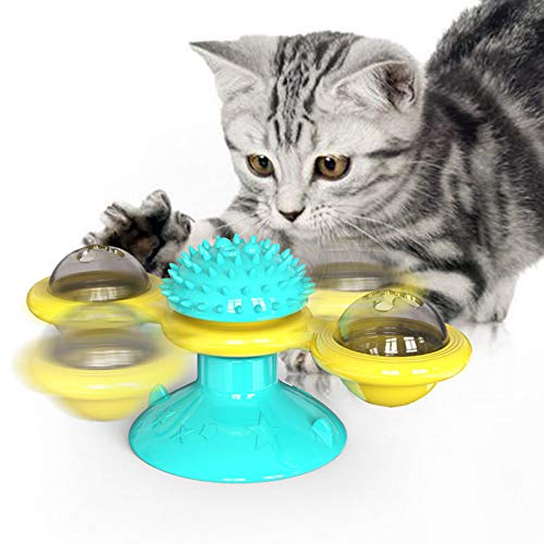 Lalaoo Teasing Cat Stick，Windmill Turntable Teasing Cat Toy Scratching Tickle Hair Brush Pet Accessories Crazy Game Yellow - PawsPlanet Australia
