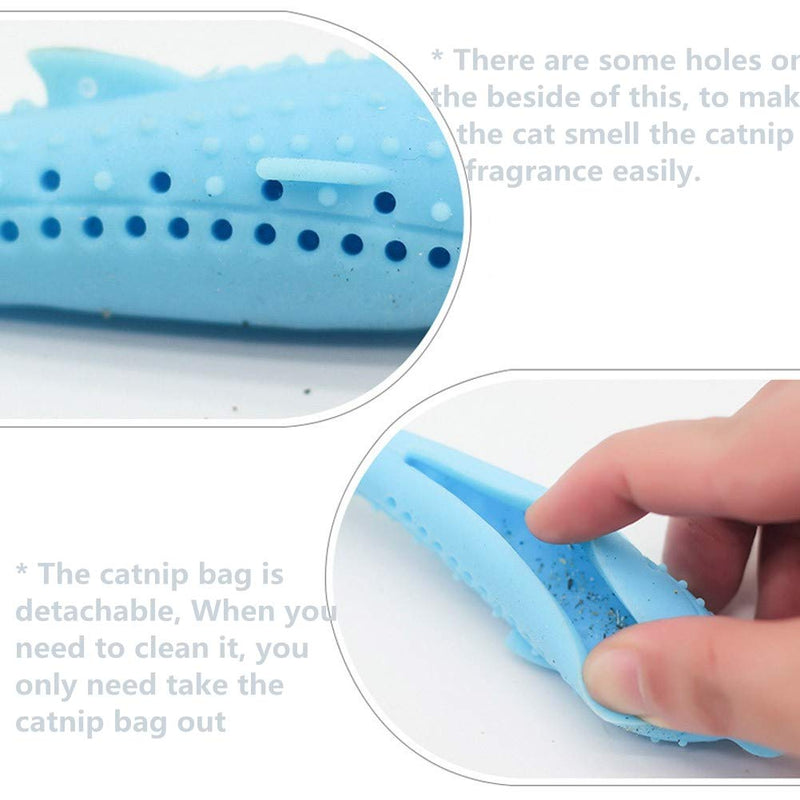 [Australia] - Bokze Cat Toothbrush Stuffed with Catnip, Soft Silicone Chew Stick Tooth Cleaning Toy, Make Your Cats Love Toothbrushing! Blue 