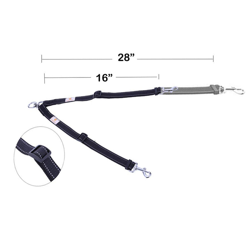 Snagle Paw Tangle Free BungeeX2 Double Dog Leash Coupler, 360° Swivel No Tangle Double Dog Walking & Training Leash, Comfortable Shock Absorbing Reflective Bungee Lead Walk 2 Dogs with Ease Small(Pack of 1)-adjustable black - PawsPlanet Australia