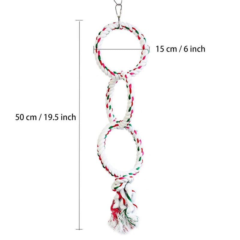 LeerKing Bird Rope Toy Bold Loop for Bird Cage Parrot Hanging Perches Chewing Climbing White Cotton Rope Loops for Parrot Parakeet Bungee Canary Cockatiel lovebirds, 3 Loops 3 Loops(Length 19.5 inch) - PawsPlanet Australia