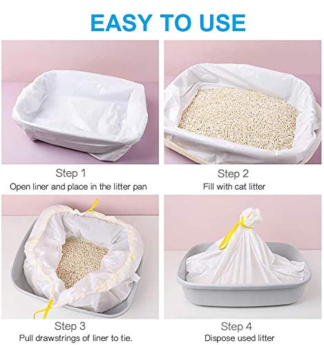 EVERBUY Pack of 45 - Cat Litter Tray Liners - Durable Small Cat Litter Liners No Mess Easy-to-Tie Draw strings Bags Fits Trays of (35cm x 30cm) - PawsPlanet Australia