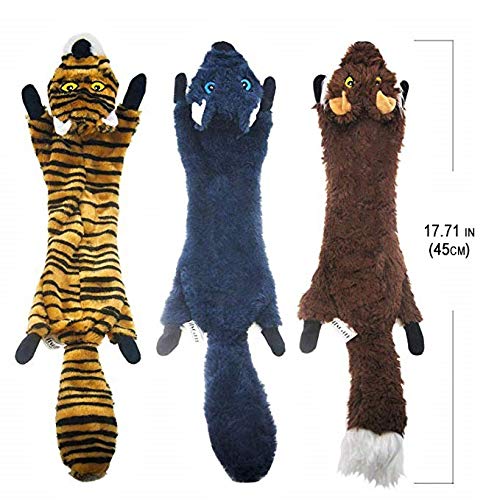 Squeaky Dog Toys 5 Pack, Stuffing Free For Safe No Mess Play, No Stuffing To Be Chewed Or Swallowed, Plush Toy Set, Cow, Wolf, Squirrel, Fox, Tiger - PawsPlanet Australia