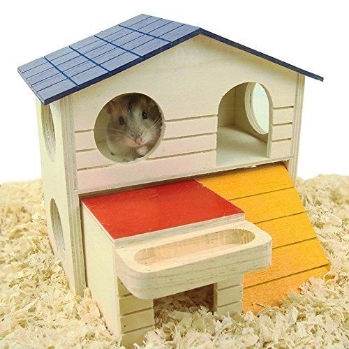 [Australia] - Hamter Wooden House Villa Cage Exercise Toy Hamster Hedgehog Mouse Guinea Pig Small Pet Cage Small Animal Hideout (Villa House) 6.1 x 2.95 x 5.9inch 