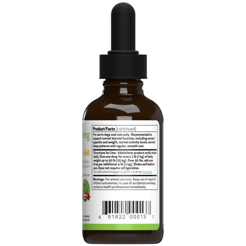 Pet Wellbeing Thyroid Support Gold For Dogs - Natural Support For Thyroid Gland And Normal Calm Temperament In Canines - 2Oz(59Ml) - PawsPlanet Australia