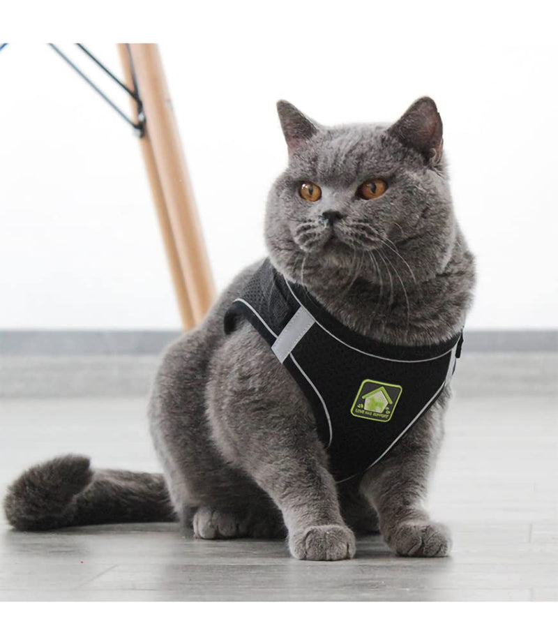 Cat Harness Leashes Tow Rope Polyester mesh Breathable Straps for Escape、Cat Vest Harness with Reflective Strap XS Black - PawsPlanet Australia