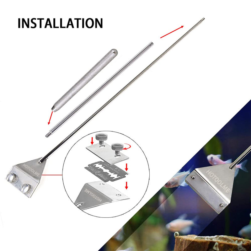 HOTOOLME Aquarium Algae Scraper, 25.6" Stainless Steel Algae Scraper Cleaning Razor with 10 Blades for Glass Aquarium Fish Tank - PawsPlanet Australia