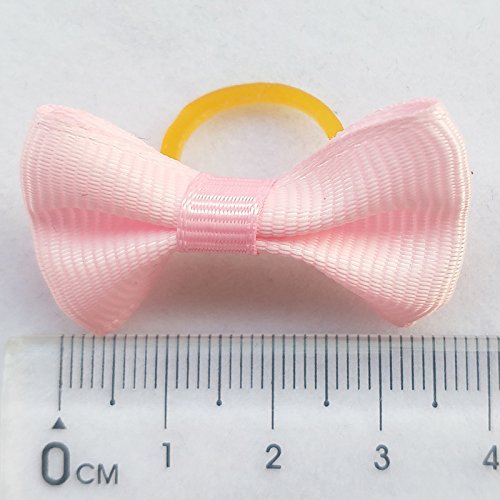 Chenkou Craft New 40pcs(20pairs) Puppy Yorkie Dog Hair Bow Pure Ribbon with Rubber Band 40mm Pet Grooming Products Mix Colors Varies Patterns Pet Hair Bows (Pure Ribbon Rubber Bow) - PawsPlanet Australia