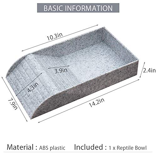 WINGOFFLY Large Reptile Feeding Dish with Ramp and Basking Platform Plastic Turtle Food and Water Bowl Also Fit for Bath Aquarium Habitat for Lizards Amphibians Emulational Granite - PawsPlanet Australia