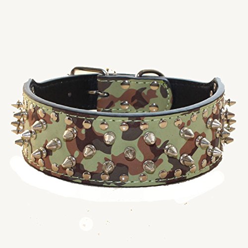 haoyueer Leather Spiked Studded Medium & Large Dog Collars, Harnesses & Chain Leashes 3Pcs Matching Set for Pit Bull,Mastiff, Boxer, Bull Terrier (XL, Camouflage) XL - PawsPlanet Australia