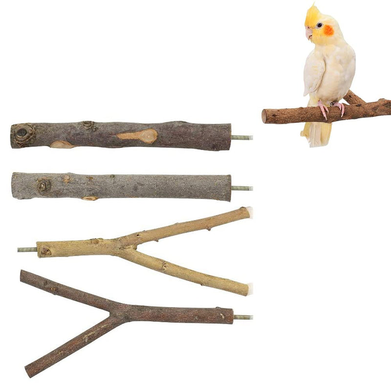 4 Pieces Perches for Bird Cages, Natural Perches for Birds, Bird Cage Wood Accessories, Bird Perch Stand Set, Parakeet Nature Wood Stand, with 8 Washers and 4 Butterfly Screws, for Parrots, Birds A - PawsPlanet Australia
