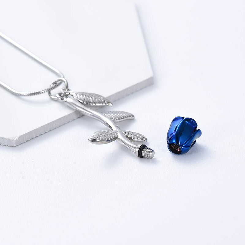 [Australia] - Rose Flower Cremation Jewelry Urn Necklaces for Ashes, Cremation Ash Jewelry Memorial Pendants for Human Pets Ashes Blue 