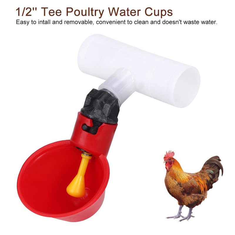 Chicken Drinker Cups 10Pcs Automatic Plastic Poultry Drinker Waterer 1/2inch Tee Water Drinking Dispenser Cups Bowls for Bird Quail Pigeon Hen Livestock - PawsPlanet Australia