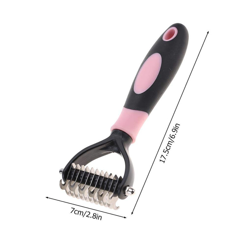 Smandy Dog Dematting Comb Double Sided Teeth Undercoat Rake Pet Grooming Brush Deshedding Tool for Dogs, Cats and Horses with Short or Long Hair (Pink) Pink - PawsPlanet Australia