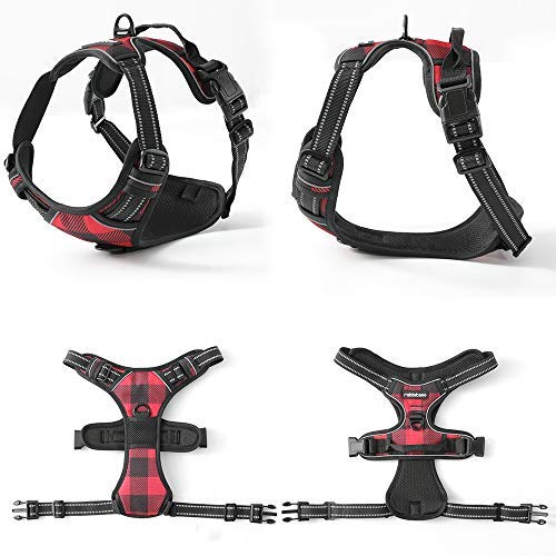 rabbitgoo Dog Harness, No-Pull Pet Harness with 2 Leash Clips, Adjustable Soft Padded Dog Vest, Reflective No-Choke Pet Oxford Vest with Easy Control Handle for Large Dogs, Plaid, S Small Buffalo Plaid (Red & Black) - PawsPlanet Australia