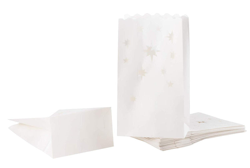 White Paper Luminary Bags - 24-Pack Candle Lantern Bags, Fire-Retardant, Star Luminaries for Christmas, Weddings, Birthday Party Decoration, Use with Tealights, Votive, 5.9 x 10 x 3.5 Inches - PawsPlanet Australia