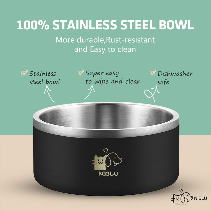 Non-Slip Dog Bowl,304 Stainless Steel Dog Bowl Food Water Dish for Dogs and Cats,Pet Bowl for Food & Water,Dog Water Bowl Dog Food Bowls Holds 32 Ounces (Black) Black - PawsPlanet Australia