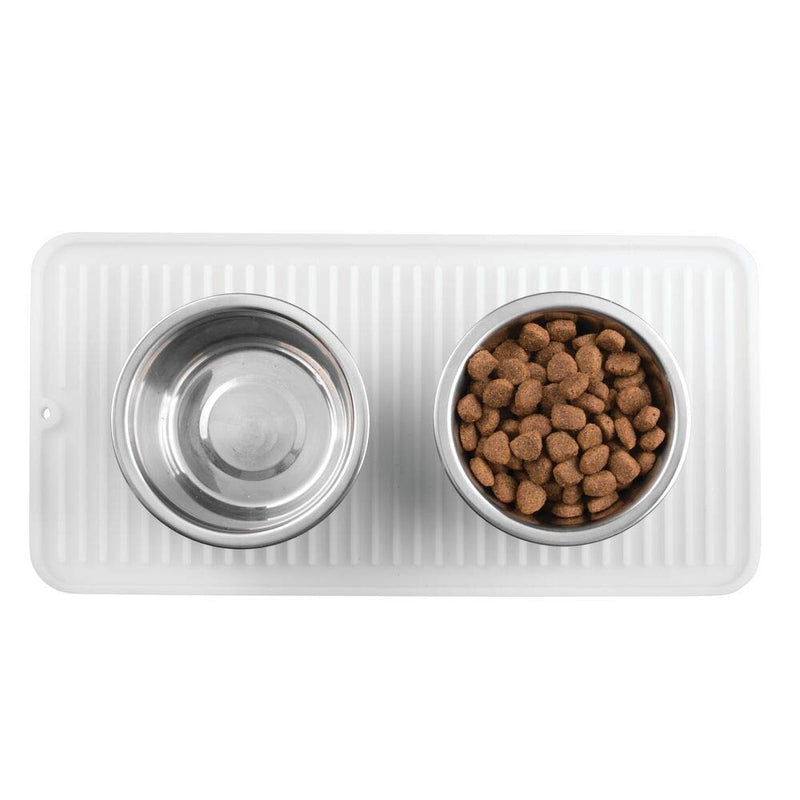 mDesign Premium Quality Pet Food and Water Bowl Feeding Mat for Dogs and Puppies - Waterproof Non-Slip Durable Silicone Placemat - Raised Edges, Food Safe, Non-Toxic - Small - White Clear - PawsPlanet Australia