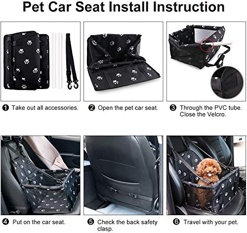 Pecco Dog Car Seat Portable Pet Booster Car Seat with Clip-On Safety Leash and PVC Support Pipe, Anti-Collapse,Oxford Breathable Folding Soft Washable Travel Crate for Dogs Cats Small Pet - PawsPlanet Australia