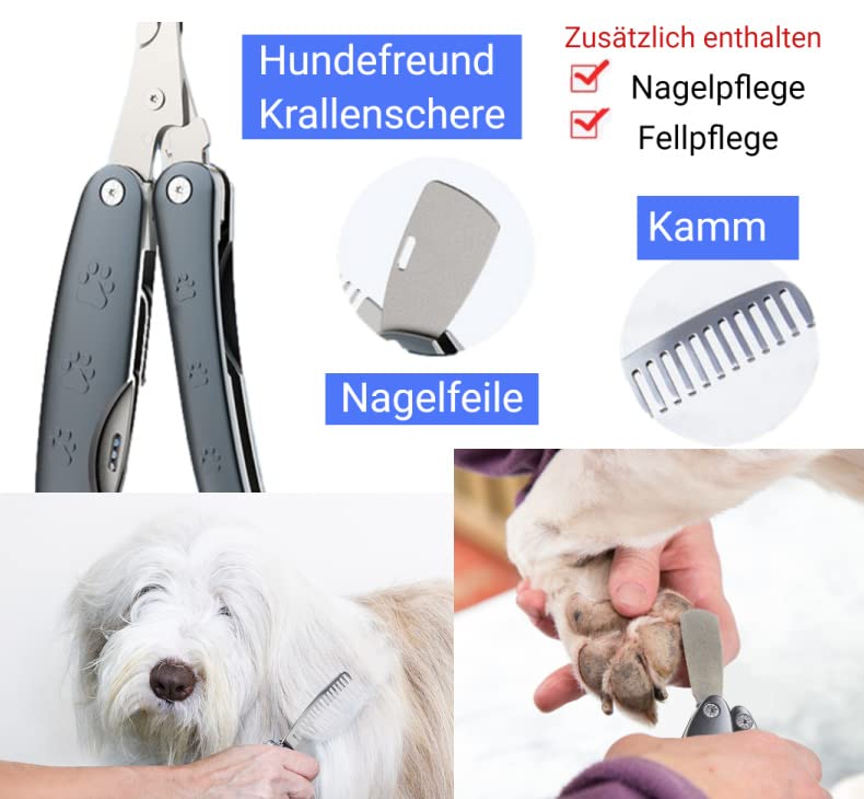 Hundefreund claw scissors for dogs with nail file and comb - dog salon quality with safety system for claw care with claw file, claw cutter for dog claws - dogs from medium size - PawsPlanet Australia