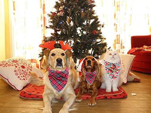 Elegant little tail 1PCS Pet Dog Bandana Washable Reversible Cotton Bibs Scarf, Adjustable Square Dog Kerchief for Small to Large Dogs and Cats Christmas Plaid - PawsPlanet Australia