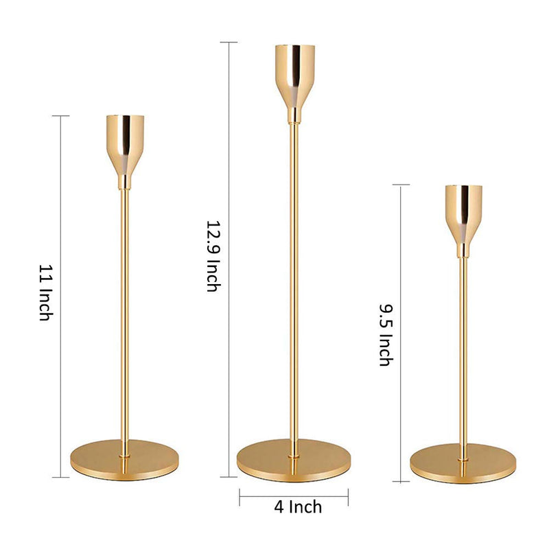 Candle Stick Holders Set of 3 Decorative Candlesticks for Taper Candles Wedding,Dinning,Party Gold (Small candlesticks:4 inch×9.5 inch) - PawsPlanet Australia