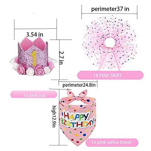 Falwela Dog Birthday Party Supplies Decoration - Pet Puppy Party Supplies Scarf Hat, Tutu Skirt Crown Bow Tie 0-9 Figure Pet Happy Birthday Triangle Scarf Banner for Pet Puppy Dog Cat Girl (Pink) pink - PawsPlanet Australia