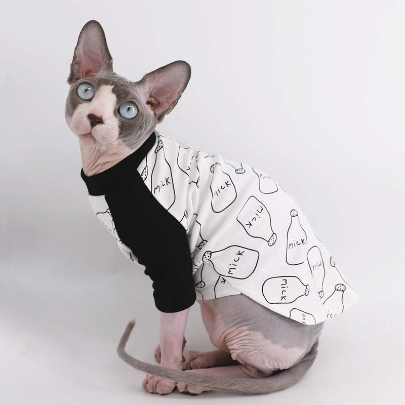 [Australia] - Sphynx Hairless Cat Cute Breathable Summer Cotton T-Shirts Milk Bottle Pattern Pet Clothes,Round Collar Vest Kitten Shirts Sleeveless, Cats & Small Dogs Apparel L (6-8.8 lbs) 