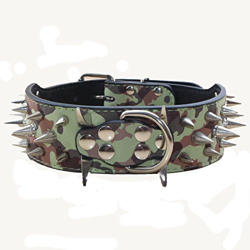 haoyueer Leather Sharp Spiked Studded Dog Collars, Harnesses & Leashes 3Pcs Matching Set for Medium & Large Dog Pit Bull,Mastiff, Boxer, Bull Terrier (XL, Camouflage) XL - PawsPlanet Australia