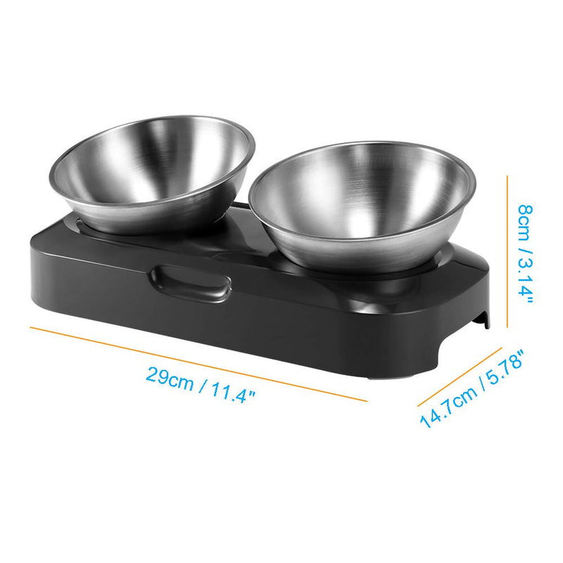 SUNJULY Double Cat Bowl, Pet Stand Bowl 0-15° Degree Adjustable Angle Stainless Steel Holder and Plastic Bracket for Cat Dog Water Bowls With Non-spill Design Double bowl - PawsPlanet Australia