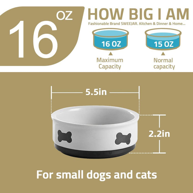 SWEEJAR Dog Bowl with Bone Pattern, Ceramic Dog Food Dish for Dog and Puppy, Porcelain Pet Bowl for Food and Water Small (15oz) Beige - PawsPlanet Australia